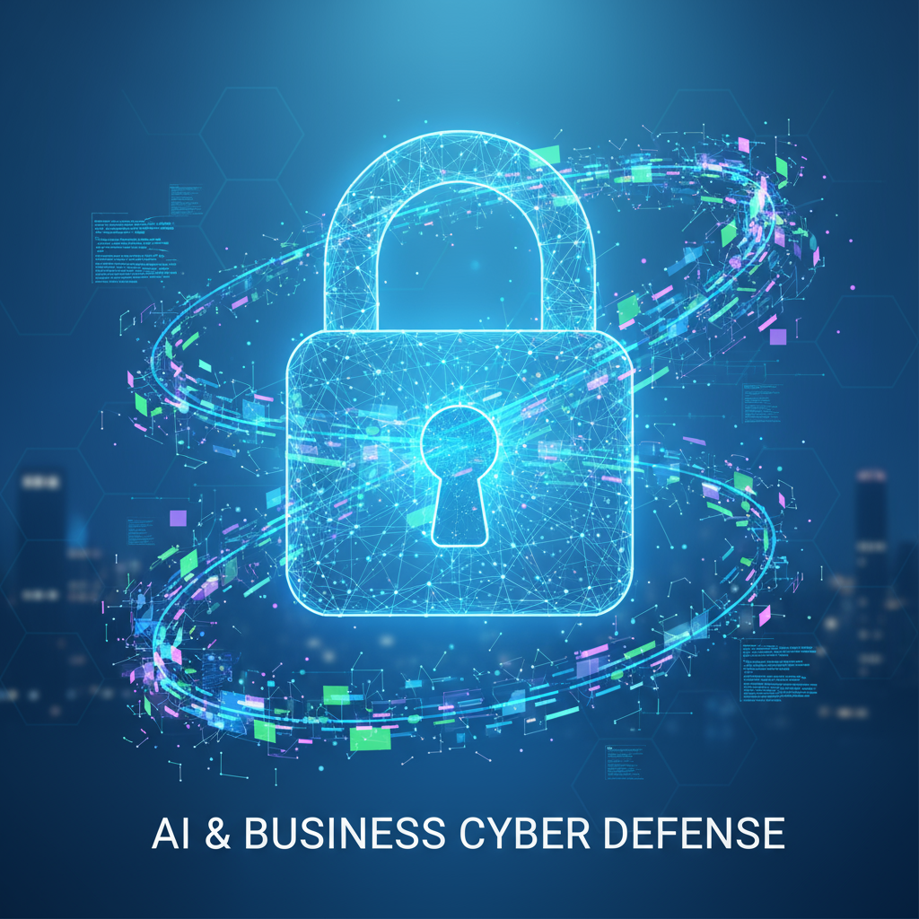 Padlock with data flowing around it, representing cybersecurity